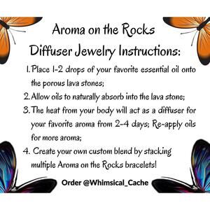 INFO LISTING Aromatherapy Diffuser Jewelry Artisan Made Bracelets Rings Earrings